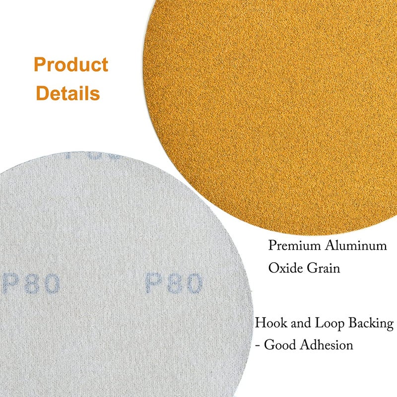 Aiyard 6-Inch No-Hole Hook and Loop Sanding Discs 80-Grit, Random Orbital Sandpaper for Automotive and Woodworking, 100-Pack - Image 5